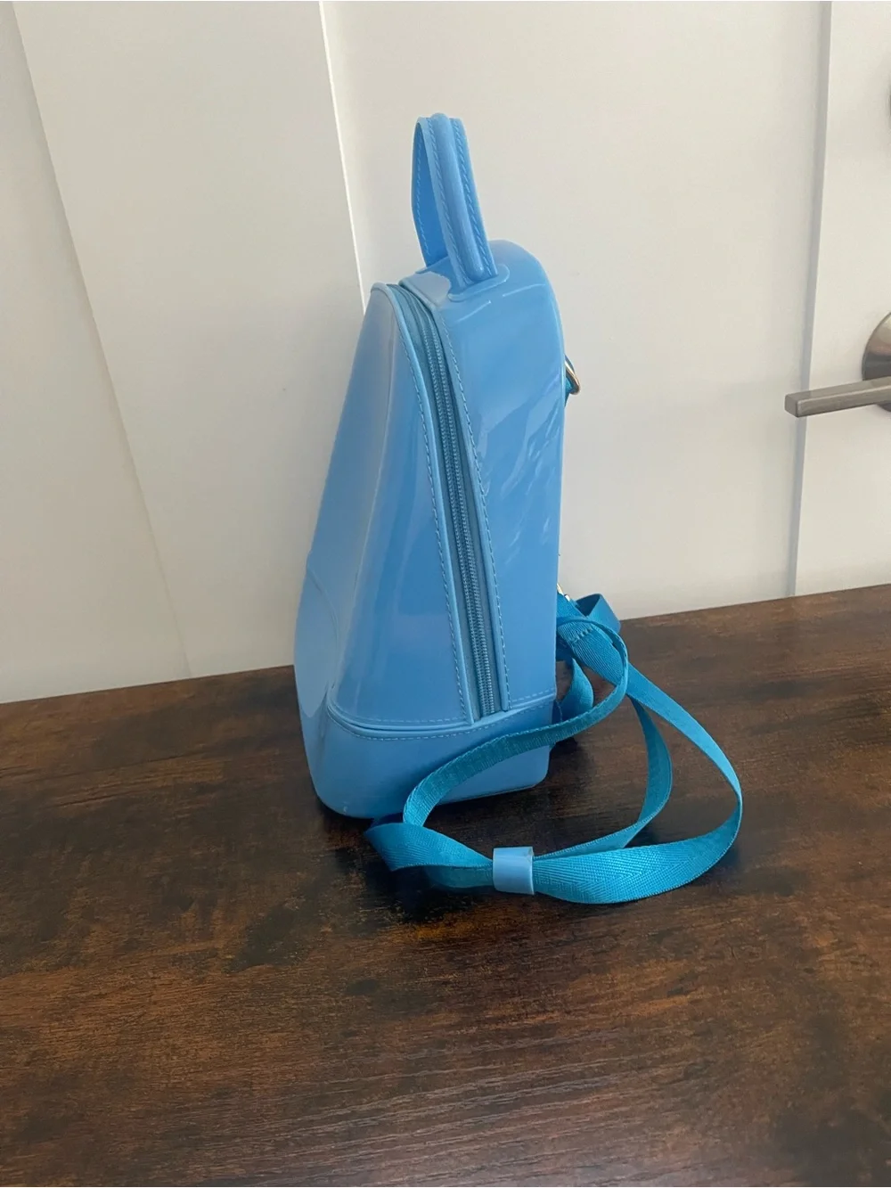 Blue Patent Mini Backpack Tote